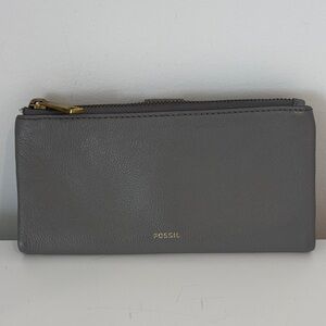 FOSSIL leather bifold wallet putty grey colour with multi pockets & slots